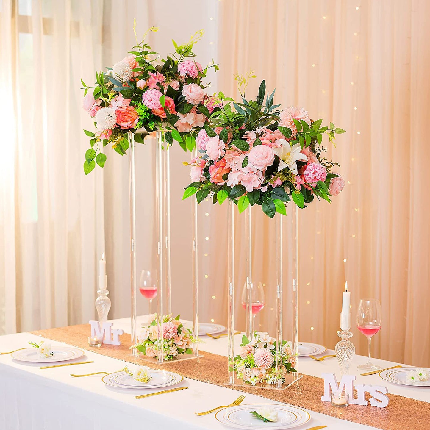 1pc Mini Acrylic Flower Basket Wedding Centerpieces, Clear Flower Stand, Geometric Floral Elegant Display Stand For Birthday Party Wedding Table Decoration