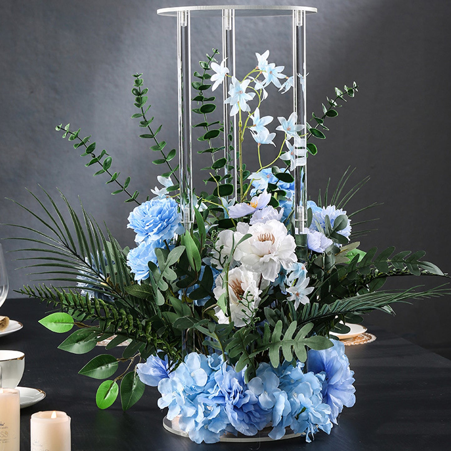 1pc Mini Acrylic Flower Basket Wedding Centerpieces, Clear Flower Stand, Geometric Floral Elegant Display Stand For Birthday Party Wedding Table Decoration