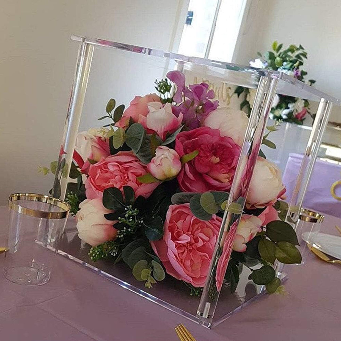 1pc Mini Acrylic Flower Basket Wedding Centerpieces, Clear Flower Stand, Geometric Floral Elegant Display Stand For Birthday Party Wedding Table Decoration